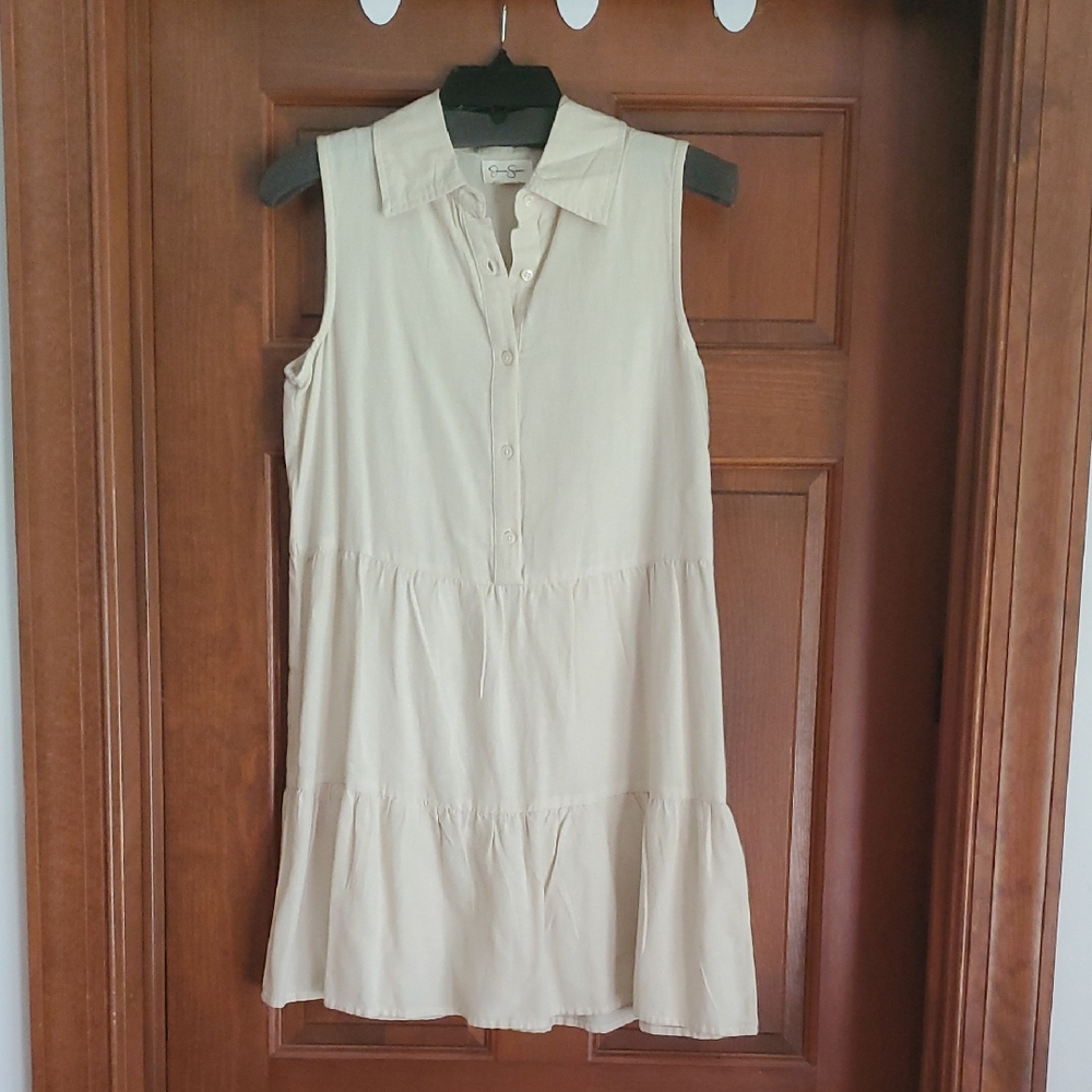 Jessica SIMPSON Sleeveless Cream halve Button-Up Dress Sz S